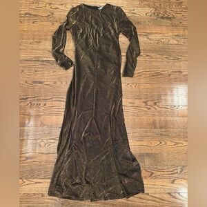 Baltic Born Aura Bronze Metallic Long Sleeve Maxi Dress XL Formal Evening Gown